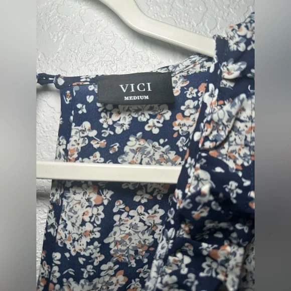 VICI Posy Floral Front Knot Tie Tiered Mini Blue Size Medium Women Dress - Picture 5 of 10